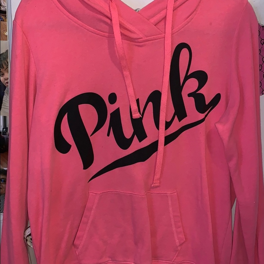 PINK Bright Pink Sweater w Black “Pink”
